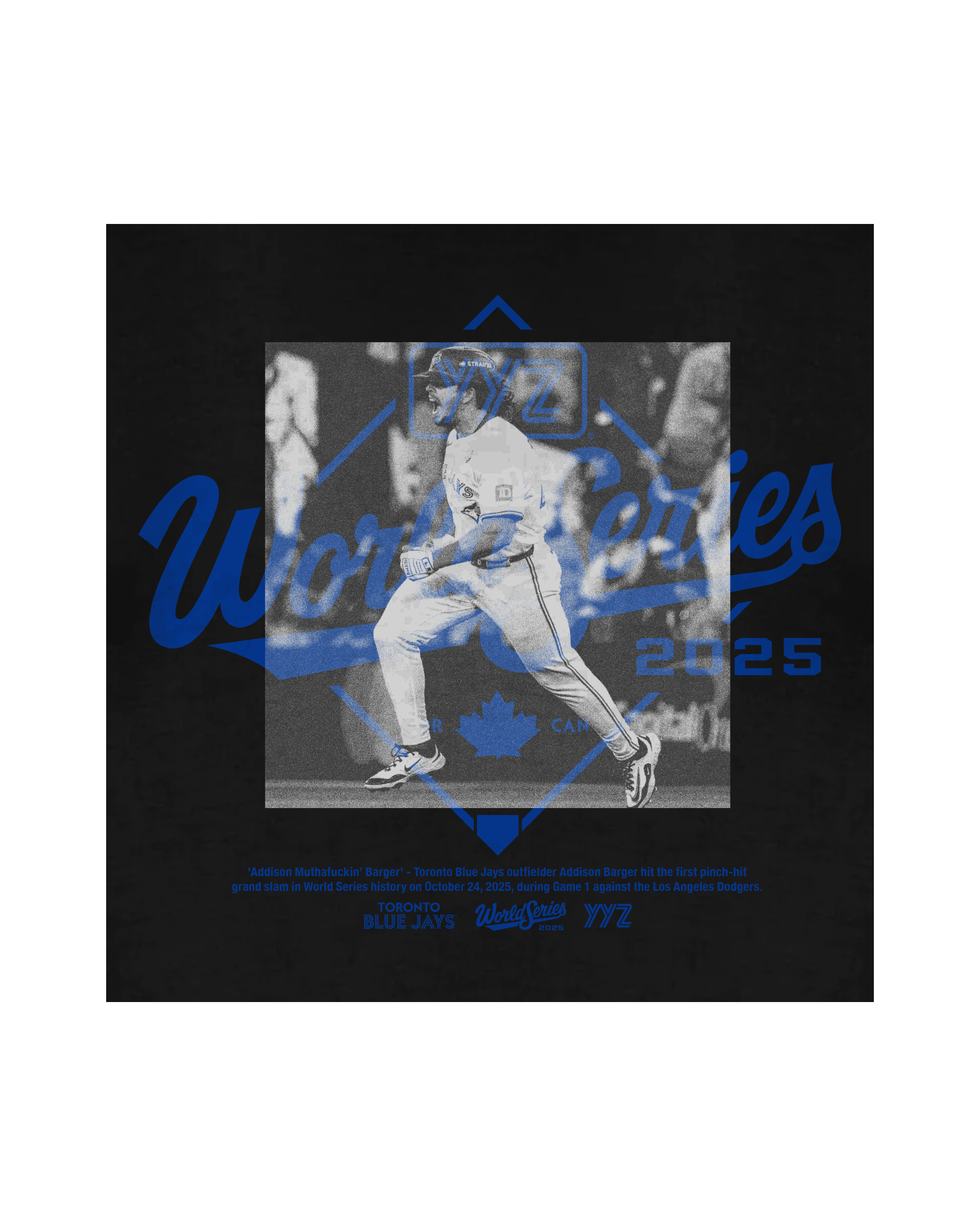 "ADDISON 'MUTHAFUCKIN' BARGER" TORONTO BLUE JAYS WORLD SERIES T-SHIRT