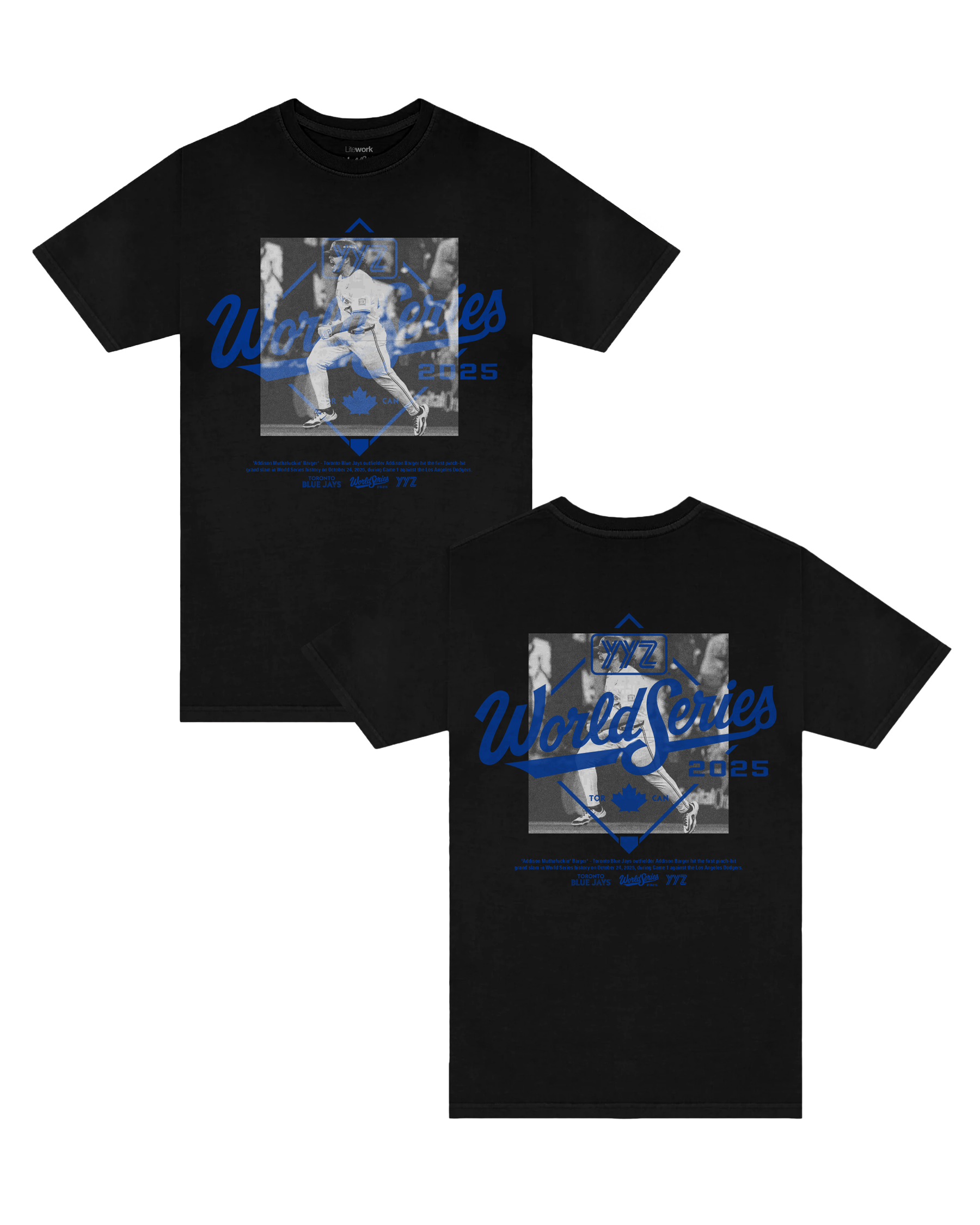 "ADDISON 'MUTHAFUCKIN' BARGER" TORONTO BLUE JAYS WORLD SERIES T-SHIRT